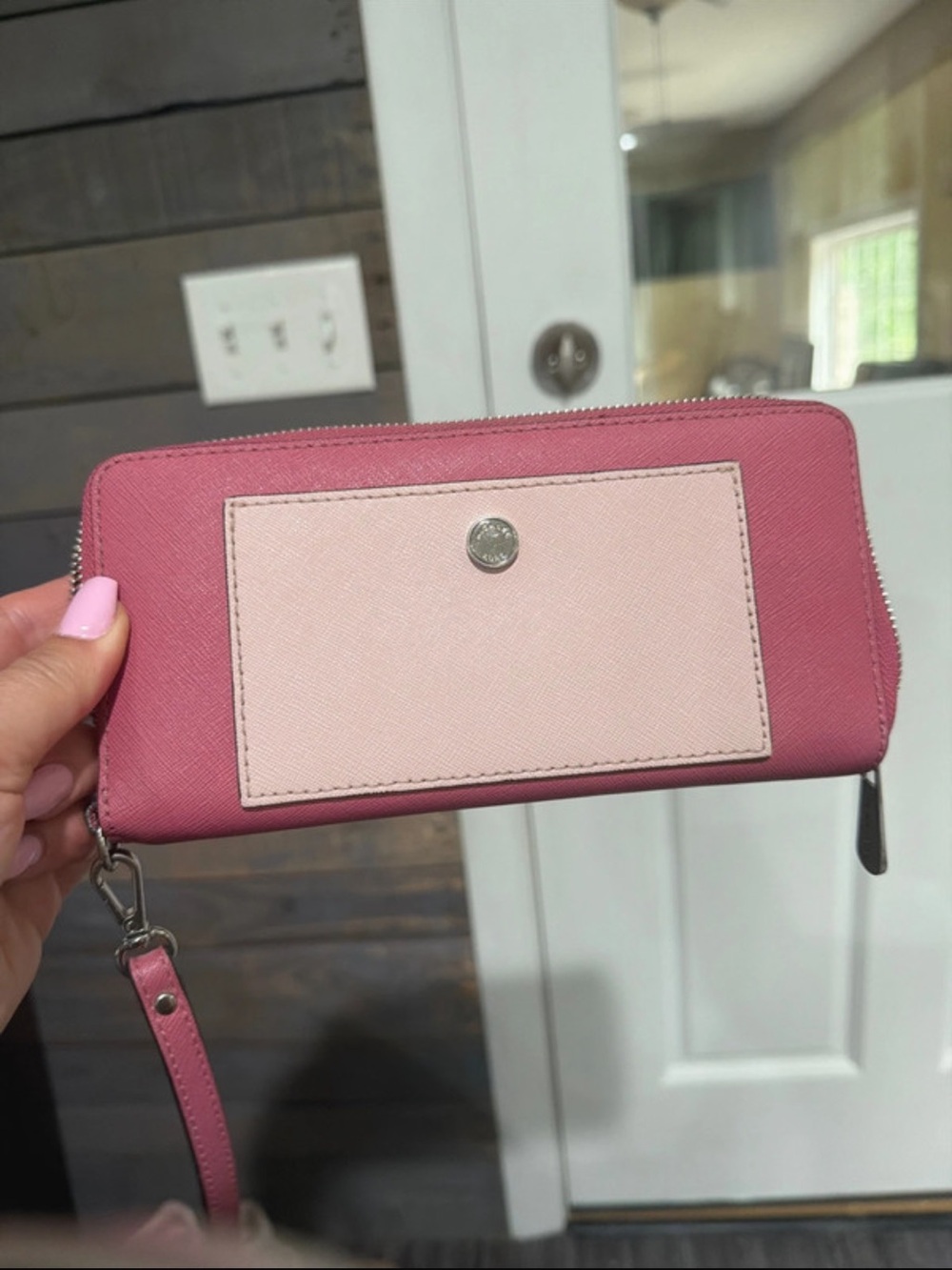 Pink Two-Tone Zip Wallet Wristlet